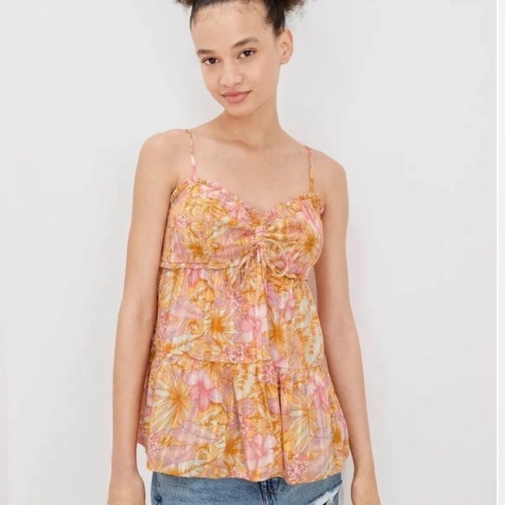 American Eagle floral smocked baby doll cami top